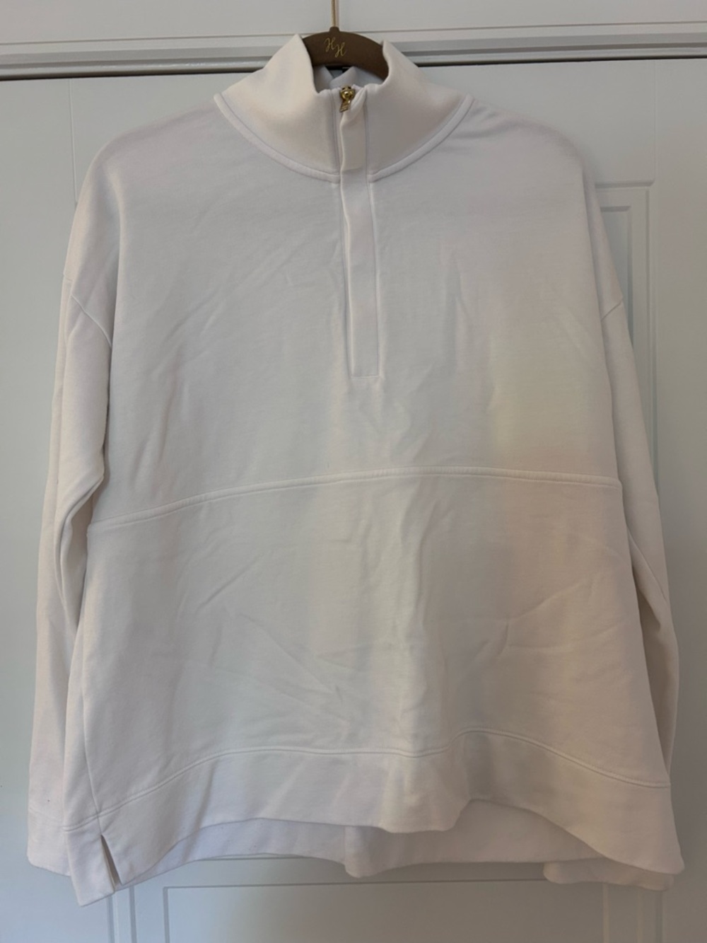 Alice Walk White Half-Zip Pullover Sweatshirt - Gold Zipper